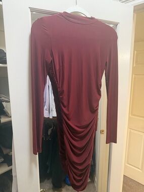 Tiger Mist Burgundy Ruched Long-Sleeve Mini Dress